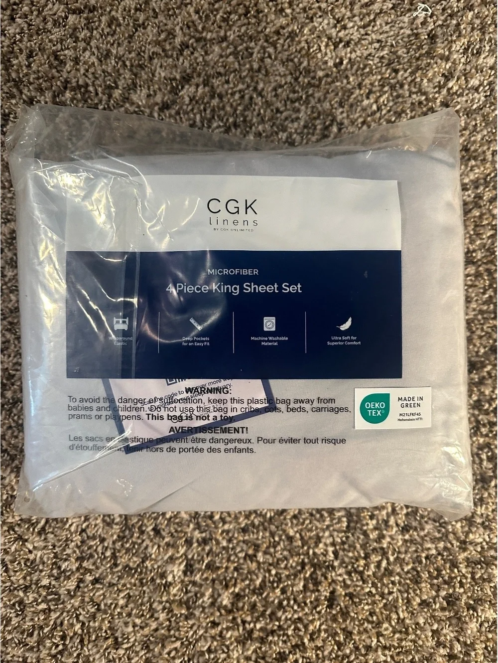 CGK Linens 4 Piece King Size Sheet Set In French Grey BRAND NEW!